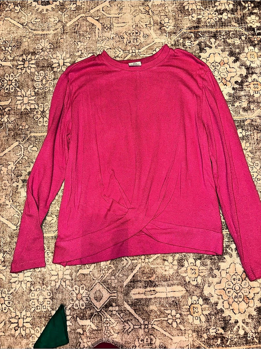 GAP Girls Long Sleeve Twist Hem Tops Pink & Green Size Large